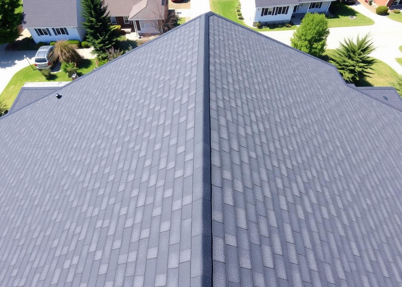 Uniform new charcoal shingle roof after replacement